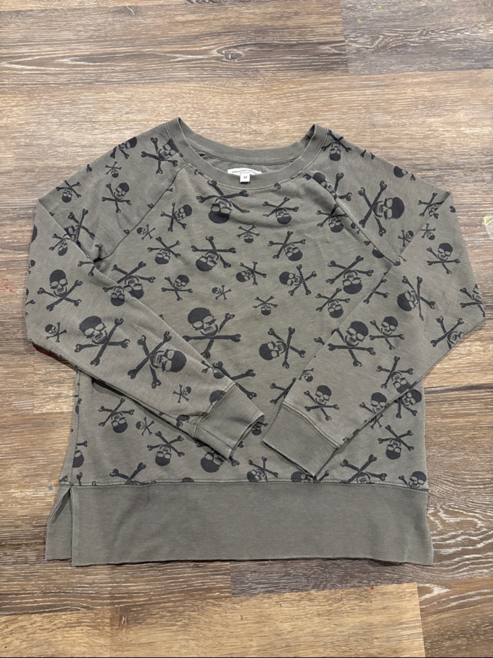 Grayson Threads Skull Print Olive Green Sweatshirt